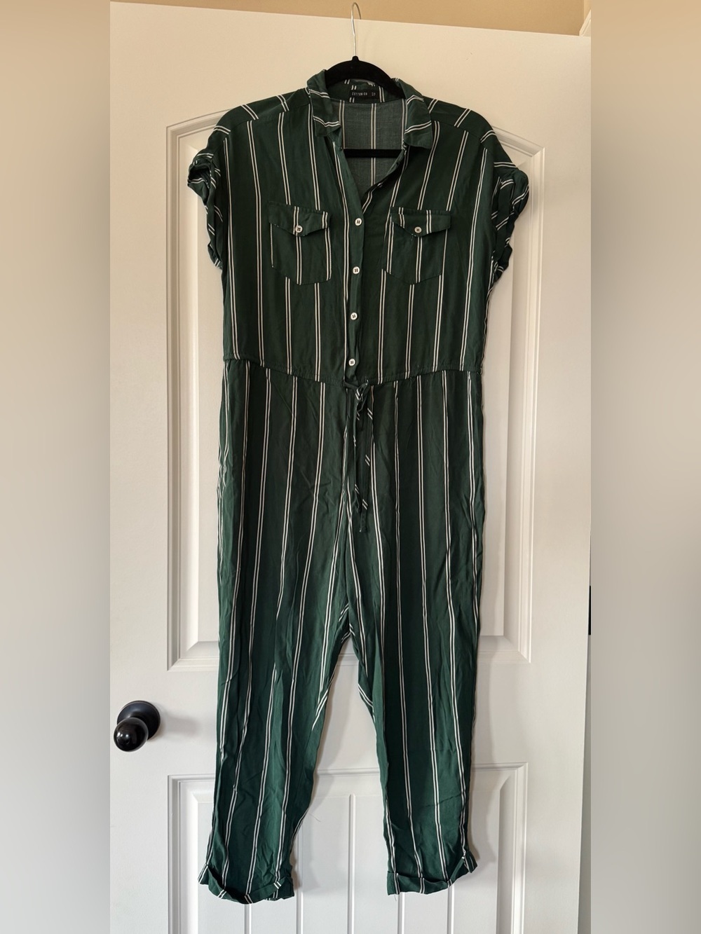 Cotton On Forest Green Vertical Stripe Button-Front Jumpsuit